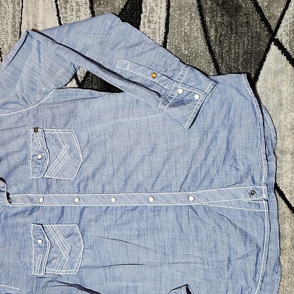 BUCKLE BLACK NO. 48 TAILORED FIT PEARL WHITE SNAP-BUTTON LONG-SLEEVED SHIRT M - Picture 7 of 14